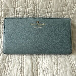 Kate Spade Light Blue Pebbled Leather Button Closure Wallet